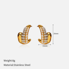 Simple C shape earrings pearl bead diamond C shape stainless steel earrings