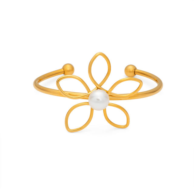 18KG Big size hollow out flower stainless steel earrings bangle suit