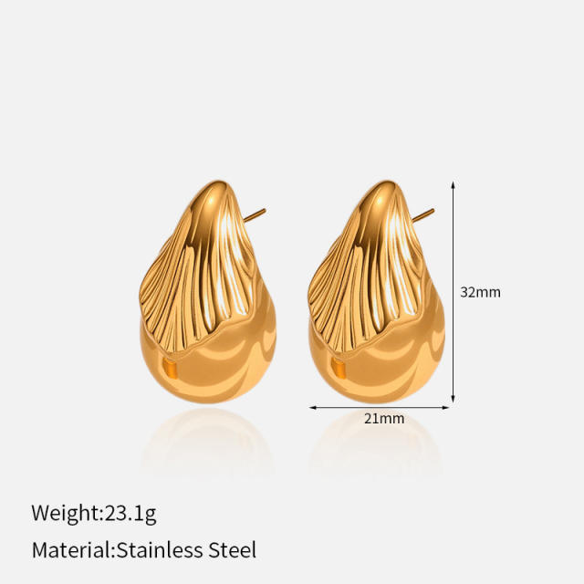 Chunky hollow out waterdrop shape stainless steel earrings