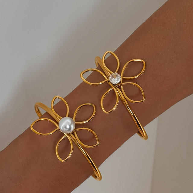 18KG Big size hollow out flower stainless steel earrings bangle suit
