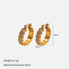 Simple C shape earrings pearl bead diamond C shape stainless steel earrings