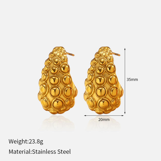 Chunky hollow out waterdrop shape stainless steel earrings