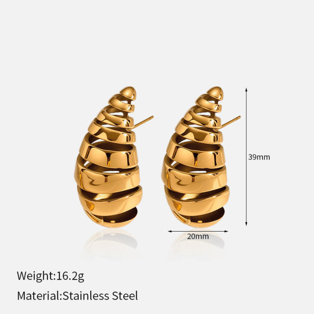 Chunky hollow out waterdrop shape stainless steel earrings