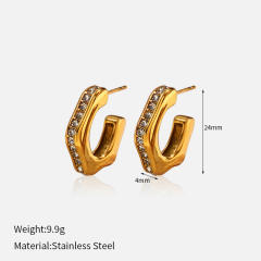 Simple C shape earrings pearl bead diamond C shape stainless steel earrings