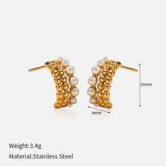 Simple C shape earrings pearl bead diamond C shape stainless steel earrings