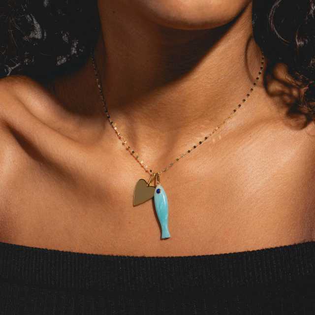 Retro Love Round Small Fish Navigation Round Coin Necklace pendant DIY jewelry accessory