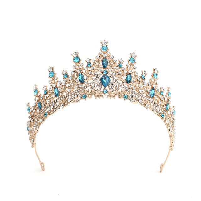 Silver blue color series wedding hair crown necklace earrings suit