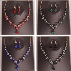 Bridal jewelry colorful rhinestone necklace earrings suit party dress accessories