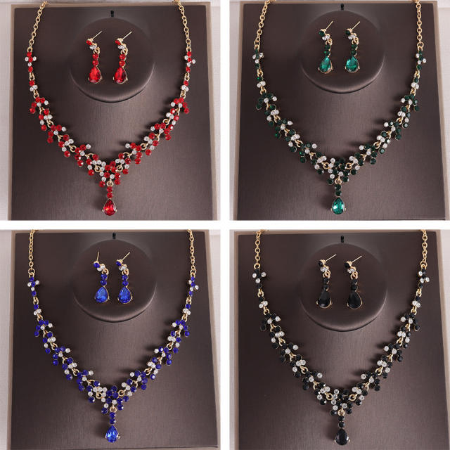Bridal jewelry colorful rhinestone necklace earrings suit party dress accessories