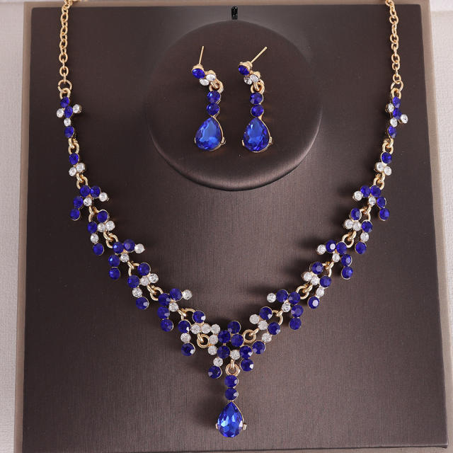 Bridal jewelry colorful rhinestone necklace earrings suit party dress accessories