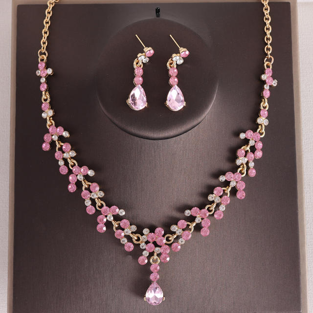 Bridal jewelry colorful rhinestone necklace earrings suit party dress accessories