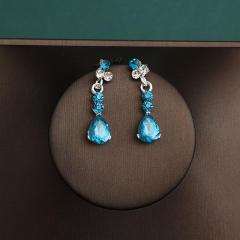 Silver blue color series wedding hair crown necklace earrings suit