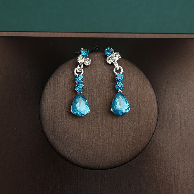 Silver blue color series wedding hair crown necklace earrings suit