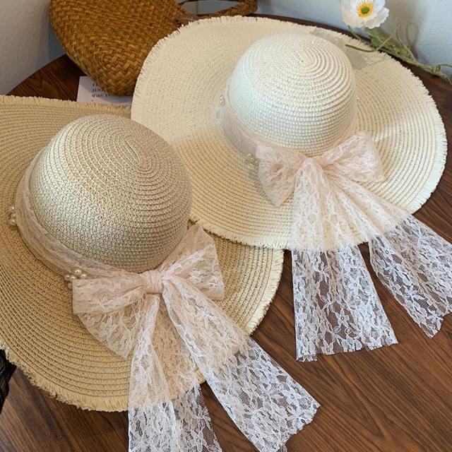 Sweet Woven Straw Hat for Women Summer French Seaside Vacation Sun Hat Large Brim Sun Protection Hat