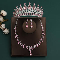 Silver light pink sereis wedding hair crown necklace earrings suit