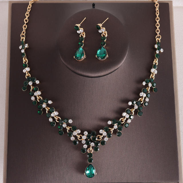 Bridal jewelry colorful rhinestone necklace earrings suit party dress accessories