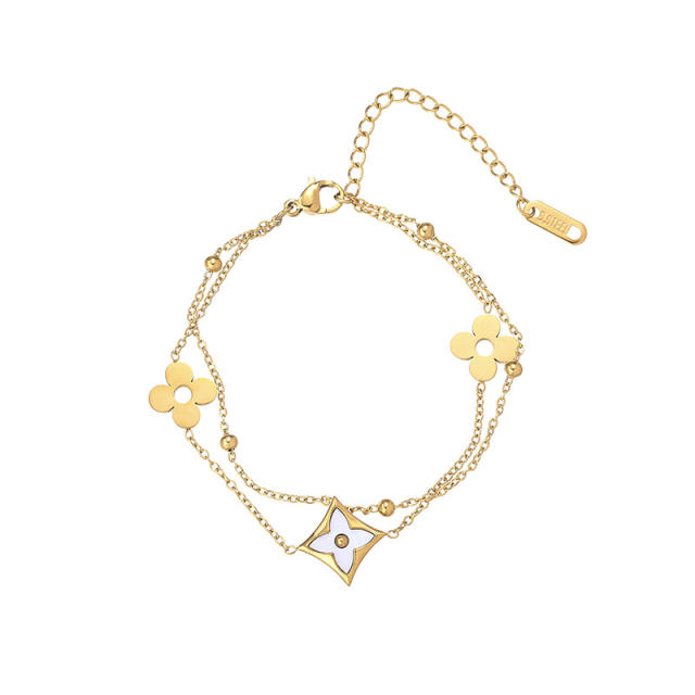 Hot sale two layer colorful clover stainless steel bracelet