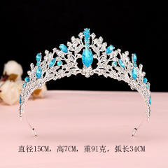 Silver blue color series wedding hair crown necklace earrings suit