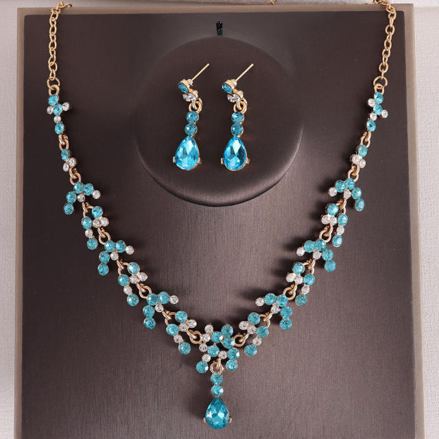 Bridal jewelry colorful rhinestone necklace earrings suit party dress accessories