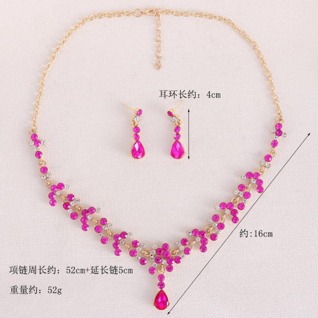 Bridal jewelry colorful rhinestone necklace earrings suit party dress accessories