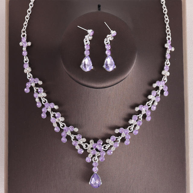 Bridal jewelry colorful rhinestone necklace earrings suit party dress accessories