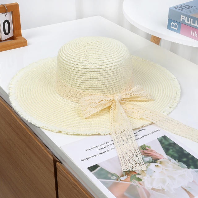 Sweet Woven Straw Hat for Women Summer French Seaside Vacation Sun Hat Large Brim Sun Protection Hat