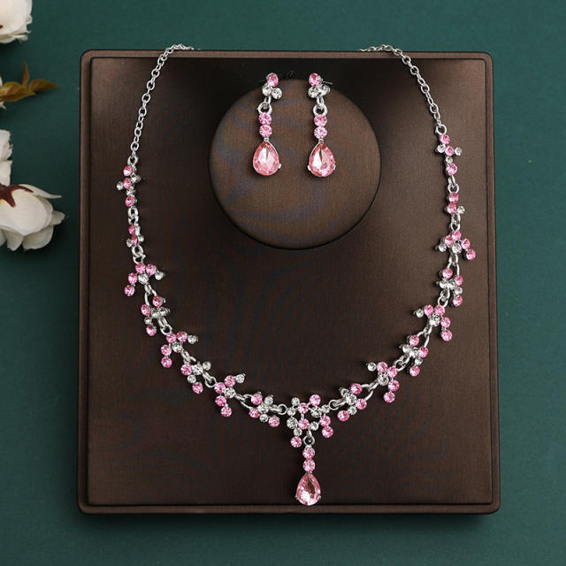 Silver light pink sereis wedding hair crown necklace earrings suit