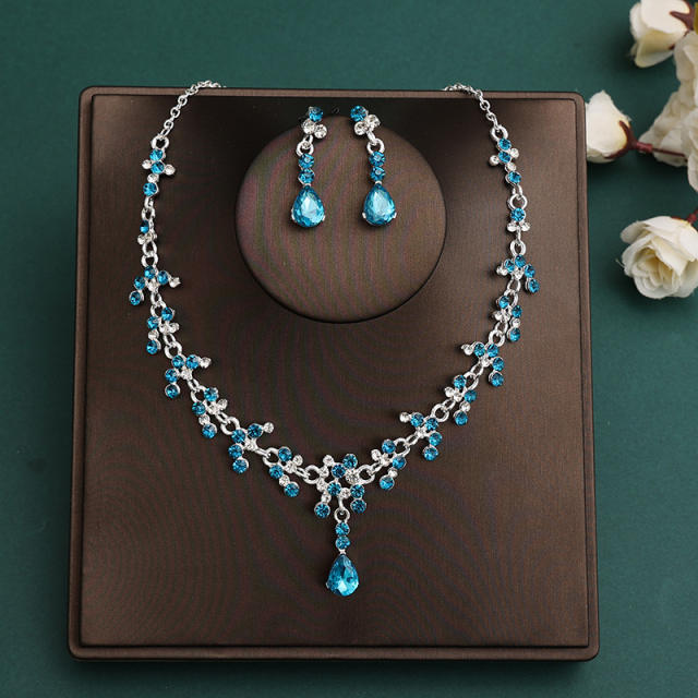 Silver blue color series wedding hair crown necklace earrings suit