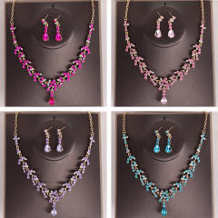 Bridal jewelry colorful rhinestone necklace earrings suit party dress accessories