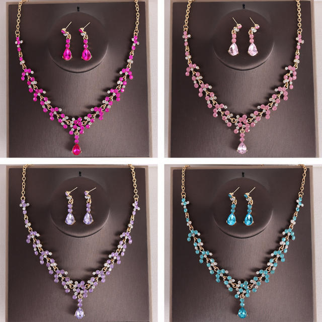 Bridal jewelry colorful rhinestone necklace earrings suit party dress accessories