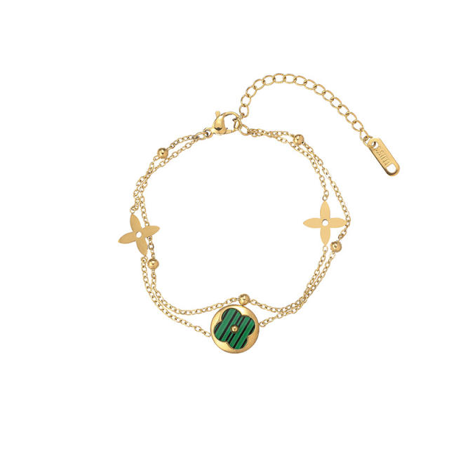 Hot sale two layer colorful clover stainless steel bracelet