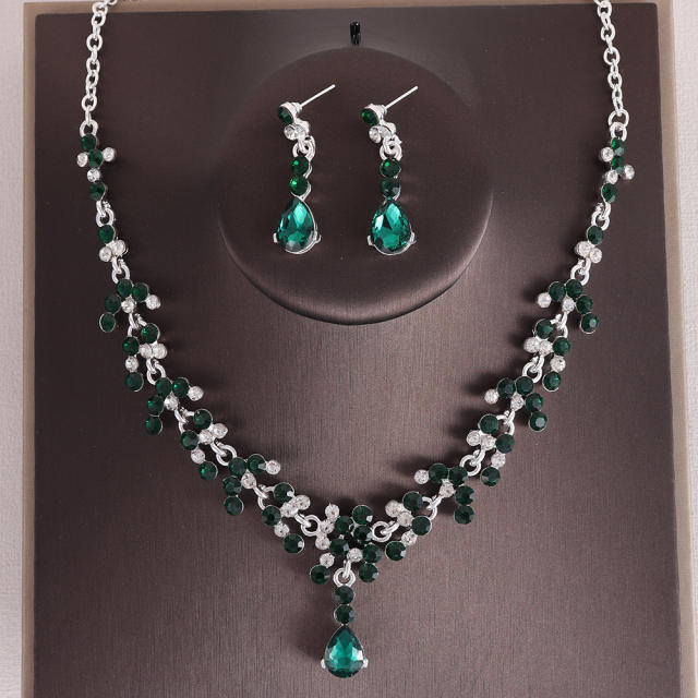 Bridal jewelry colorful rhinestone necklace earrings suit party dress accessories