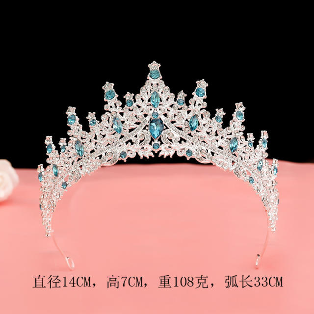 Silver blue color series wedding hair crown necklace earrings suit