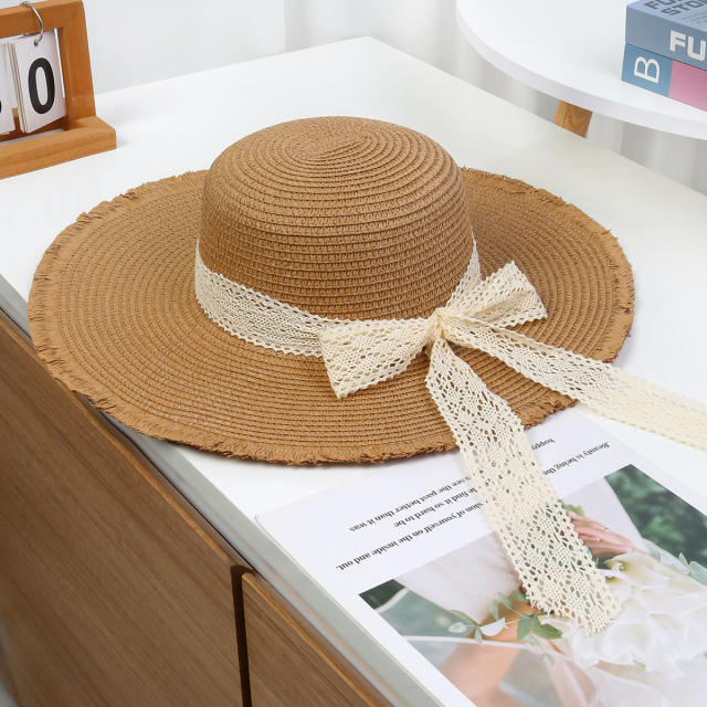 Sweet Woven Straw Hat for Women Summer French Seaside Vacation Sun Hat Large Brim Sun Protection Hat