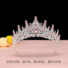 Silver light pink sereis wedding hair crown necklace earrings suit