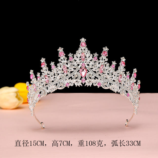 Silver light pink sereis wedding hair crown necklace earrings suit