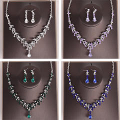 Bridal jewelry colorful rhinestone necklace earrings suit party dress accessories