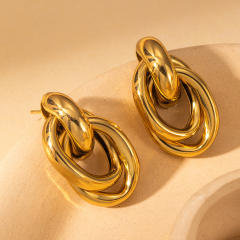 18KG geometric twisted circle stainless steel earrings