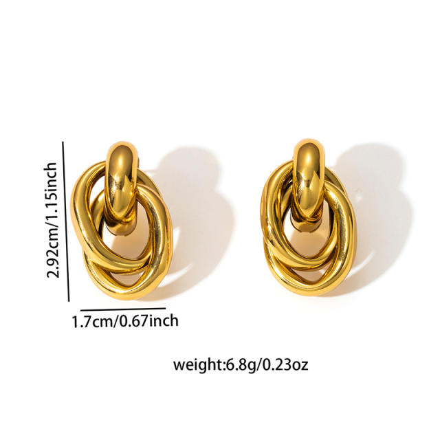 18KG geometric twisted circle stainless steel earrings