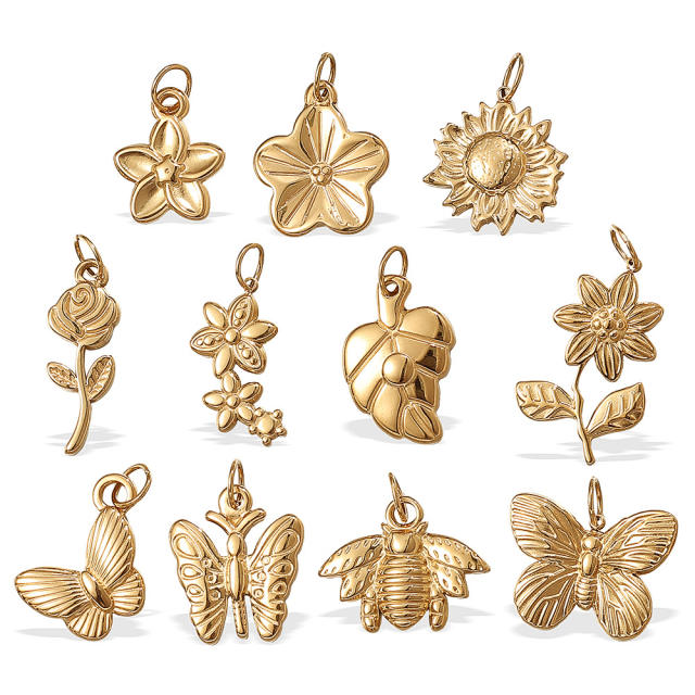 Vintage insect flower charms stainless steel charms DIY jewelry accessory