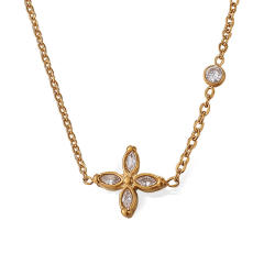 18KG diamond tiny four leaf clover stainless steel necklace dainty necklace