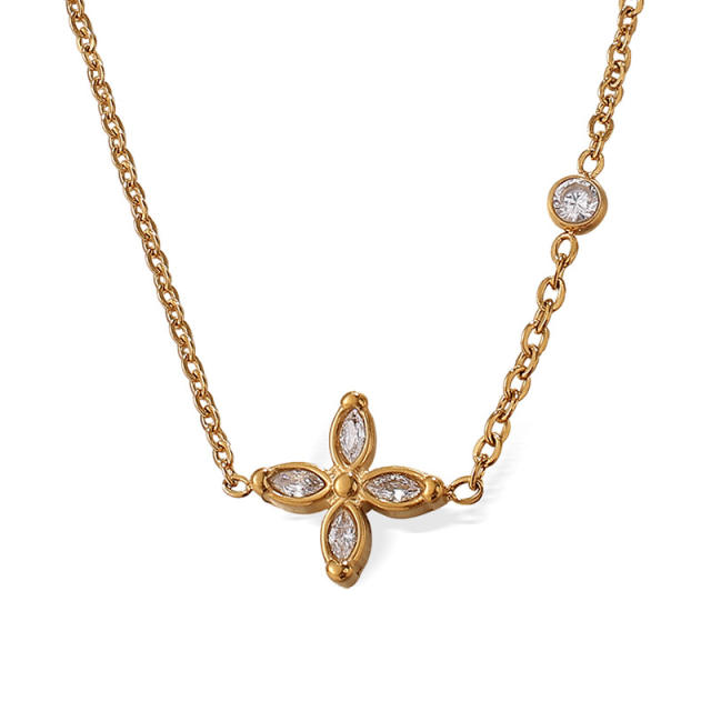 18KG diamond tiny four leaf clover stainless steel necklace dainty necklace