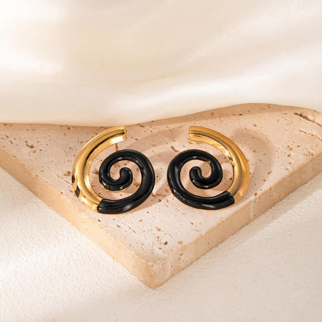 18KG geometric spiral shape enamel stainless steel earrings big earrings