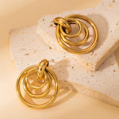 18KG geometric circle stainless steel earrings