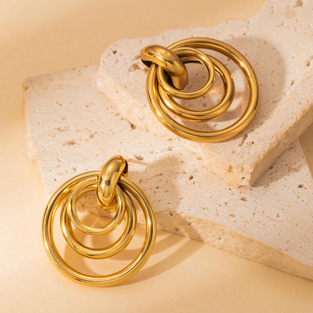 18KG geometric circle stainless steel earrings