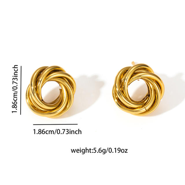 Easy match twisted circle stainless steel earrings