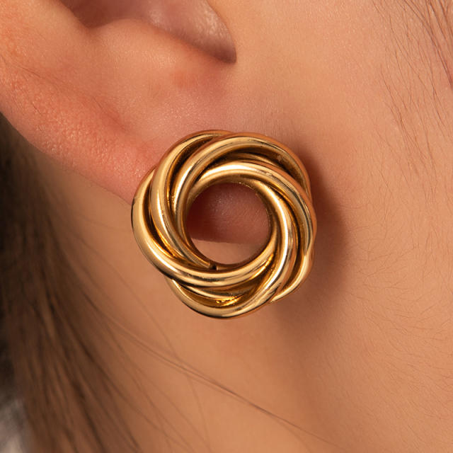 Easy match twisted circle stainless steel earrings