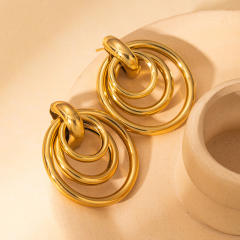 18KG geometric circle stainless steel earrings