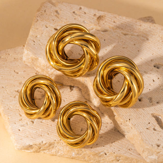 Easy match twisted circle stainless steel earrings