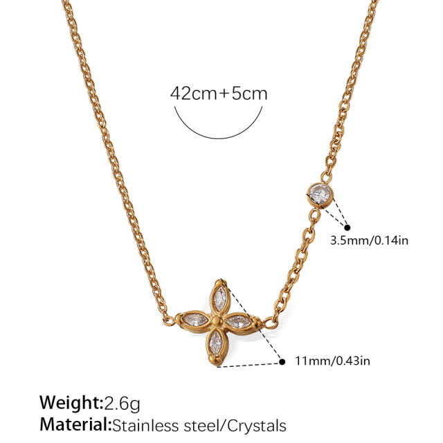 18KG diamond tiny four leaf clover stainless steel necklace dainty necklace